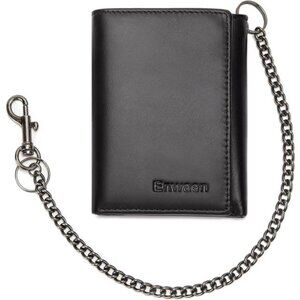 Mens Wallet with Chain Genuine Leather Trifold Wallet RFID Blocking Anti-Theft